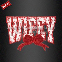 Hot Sale Red WIFEY Bow Chenille and Sequin Iron On Patches