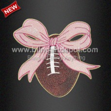 Football Bow Sequin with Glitter Iron On Patch