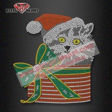 Bling Christmas Cat with Santa Hat Rhinstone Transfer Wholesale