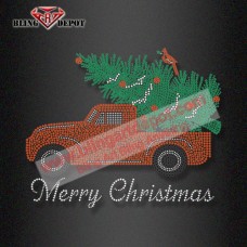 Bling Transfer Truck with Christmas Tree Rhinestone Heat Transfer