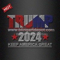 Beautiful Iron ons Rhinestone Transfer Trump 2024 for Woman Shirts