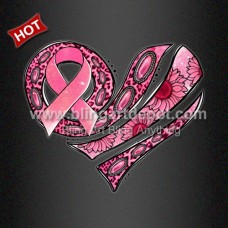 Custom Pink Ribbon with Heart Heat Press DTF Transfer Iron on