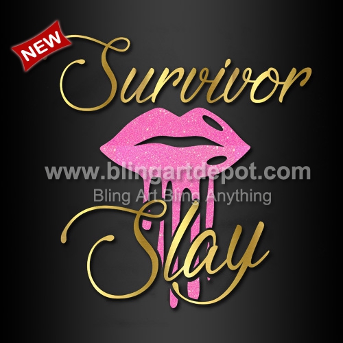 Breast Cancer Survivor Slay Glitter Iron On Transfers